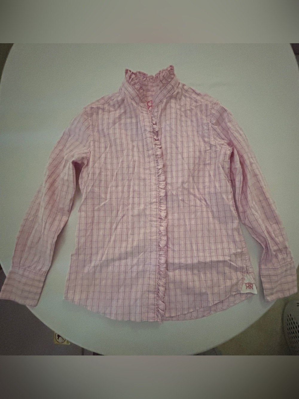 Double R by Ravi Ratan Pink Floral Ruffle Button-Down Shirt Women’s Med - Picture 4 of 15